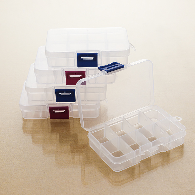 Небольшая прямоугольная 8-отверстийная многоотделительная коробка для хранения бусин, серег, резинок, частей для ногтей, прозрачный пластиковый контейнер