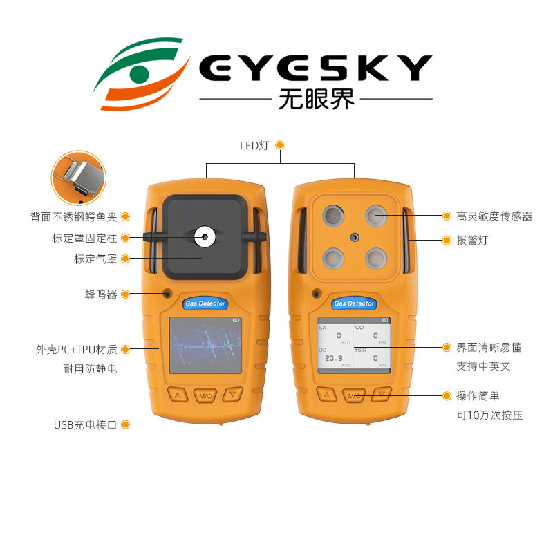 Eyeless Toxic and Harmful Gas Detection Portable Four-In-One Multi-Parameter Gas Detector