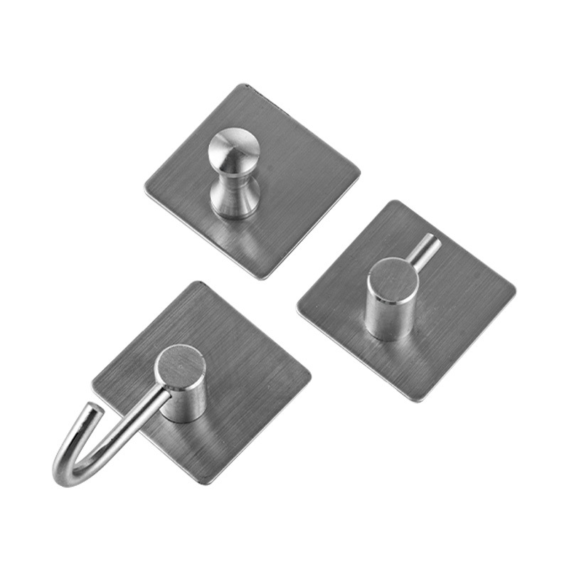 Punch-free 304 Stainless Steel Hook Self-adhesive Bathroom Kitchen Wall Square Board Hook Adhesive Hook Cross-border Amazon
