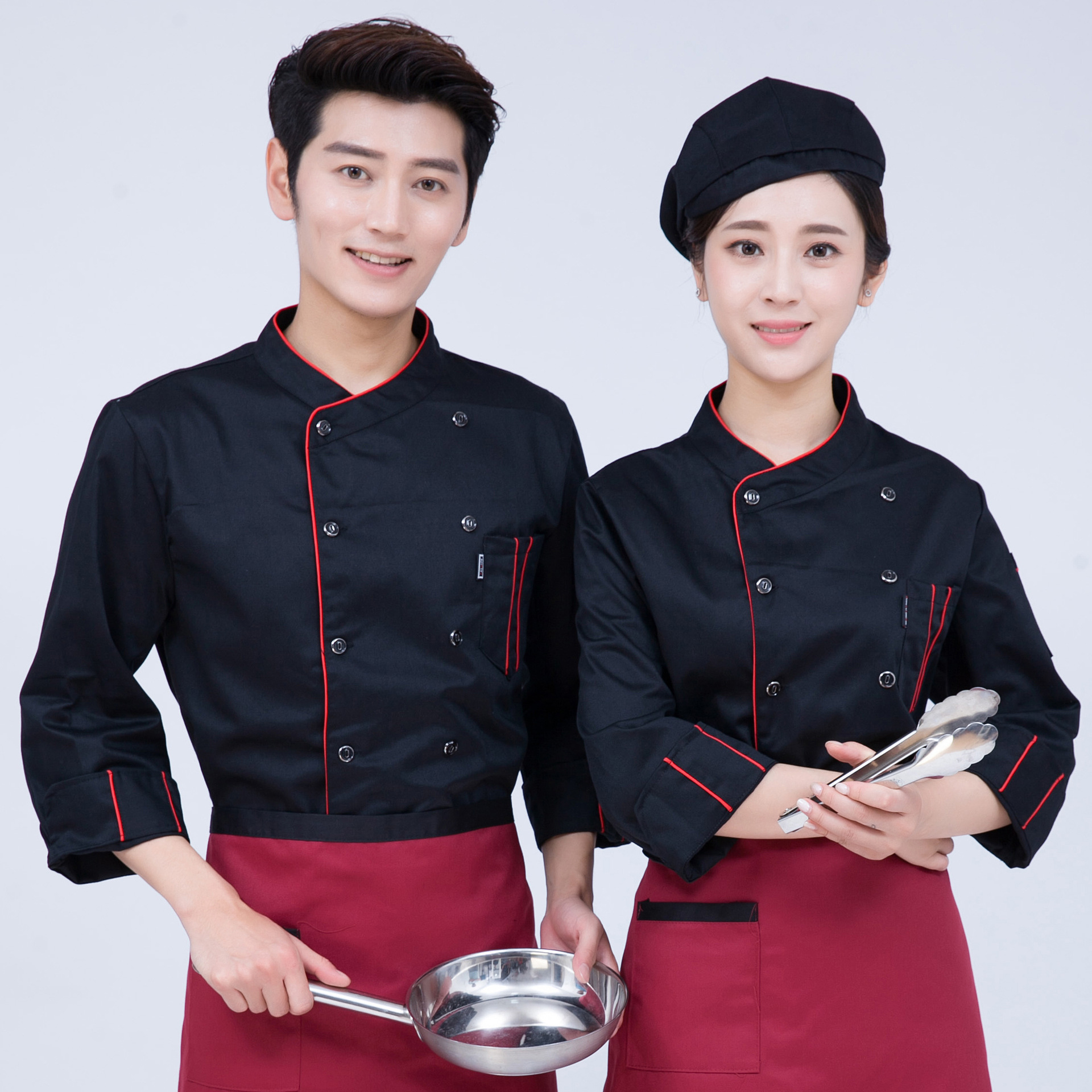 Chef Uniform Long-Sleeved Men's Autumn and Winter Clothing Hotel Catering School Kindergarten Canteen Restaurant Back Kitchen Short-Sleeved Overalls
