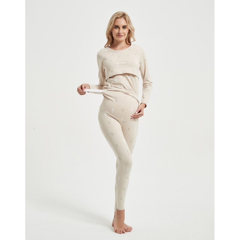 Pure Cotton Maternity Nursing Autumn Clothes, Pregnancy Linen Clothes, Inner Wear, Postpartum Spring, Autumn and Winter Nursing Tops and Pajamas