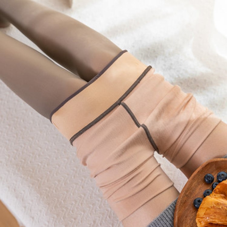 Autumn and winter new velvet padded skin-transparent leggings women's large size stewardess gray fake meat-transparent one-piece pantyhose cross-border