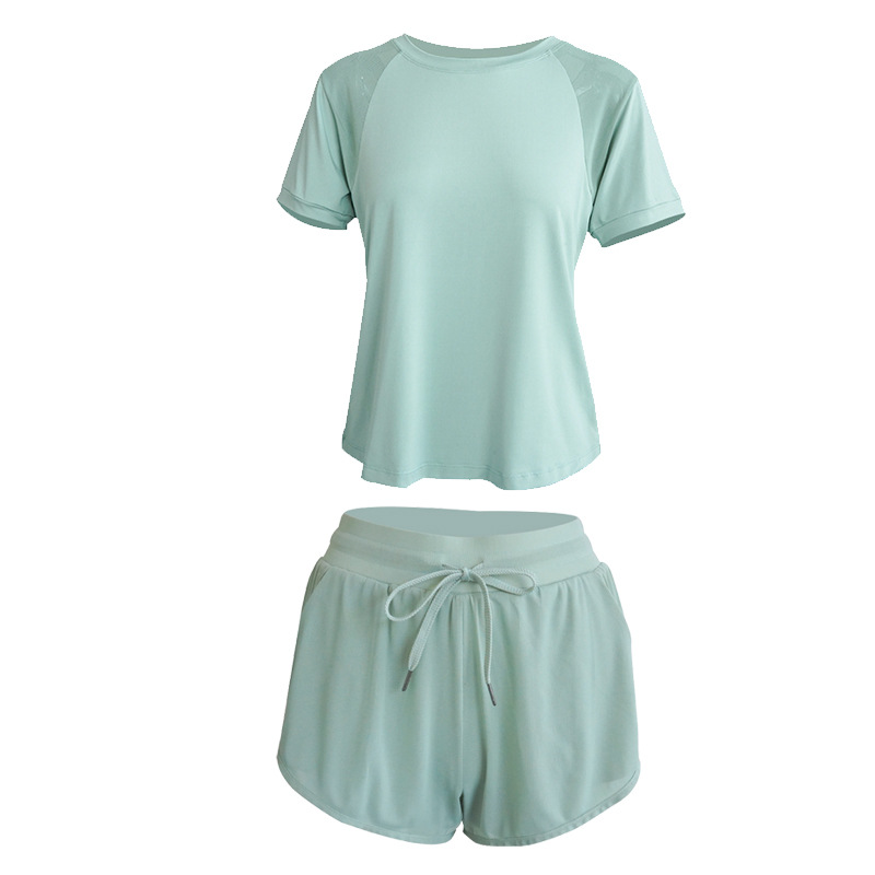 Mesh Breathable Sportswear Suit Women's Short-Sleeved Shorts Yoga Wear Southeast Asia Cross-Border Running Fitness Clothing Quick-Drying Clothing