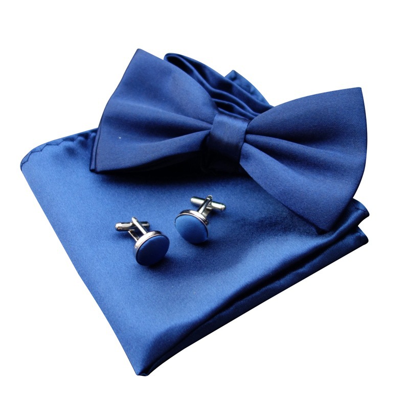 AliExpress EBAY men's wedding solid color bow tie pocket towel cufflinks set men's bow handkerchief cufflinks