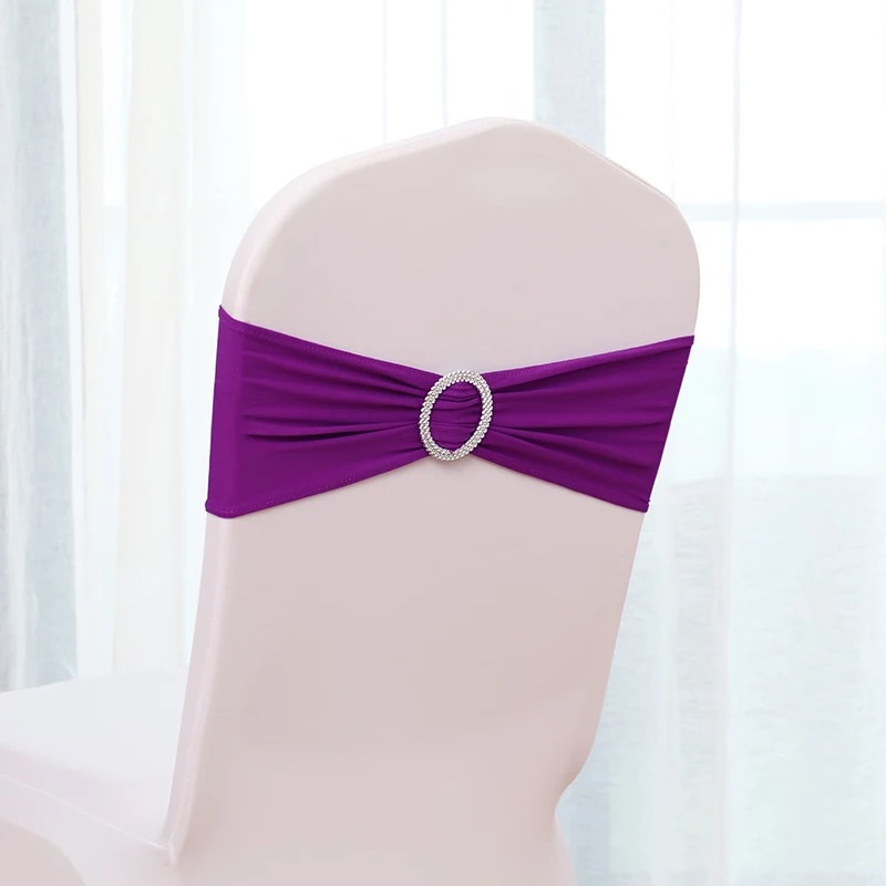 Purple blue green wedding decoration chair back Flower free elastic chair cover diamond buckle bow chair back strap wholesale spot