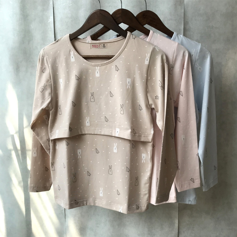 Pure Cotton Maternity Nursing Autumn Clothes, Pregnancy Linen Clothes, Inner Wear, Postpartum Spring, Autumn and Winter Nursing Tops and Pajamas