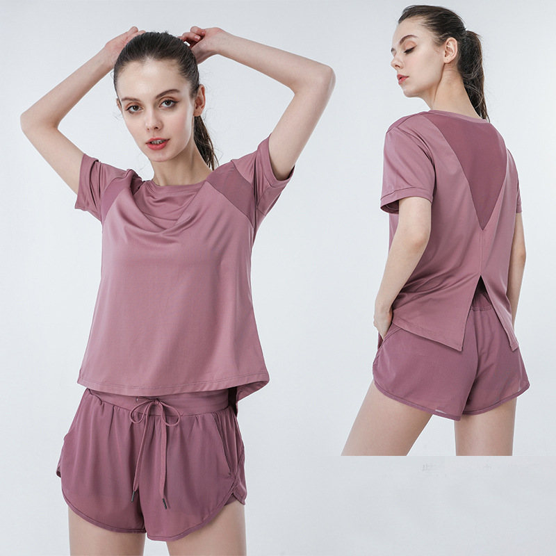 Сетчатая дышащая спортивная одежда, женская, короткий рукав, шорты, йога, юго-восточная Азия, быстросохнущая