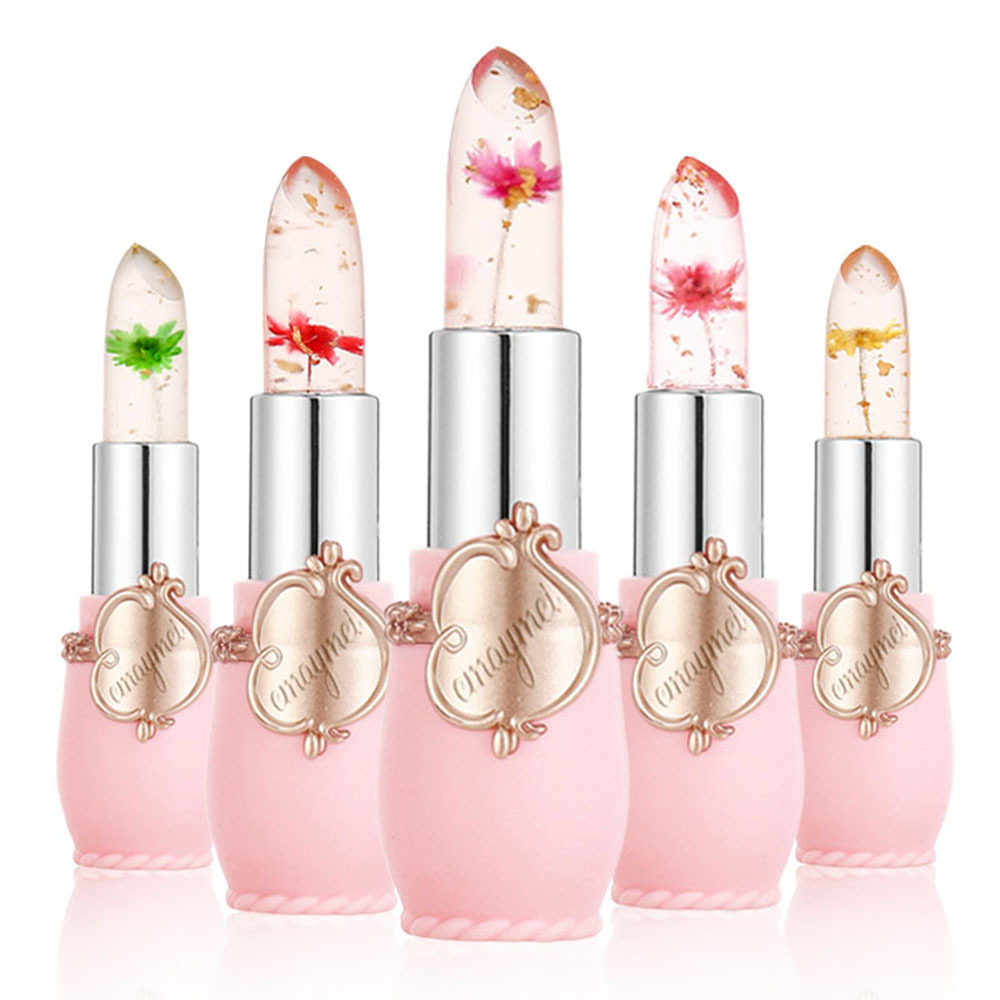 Cross-Border Emaymei Dried Flower Gold Foil Jelly Color Changing Lipstick Transparent Flower Lipstick Moisturizing Color Changing Lipstick Wholesale