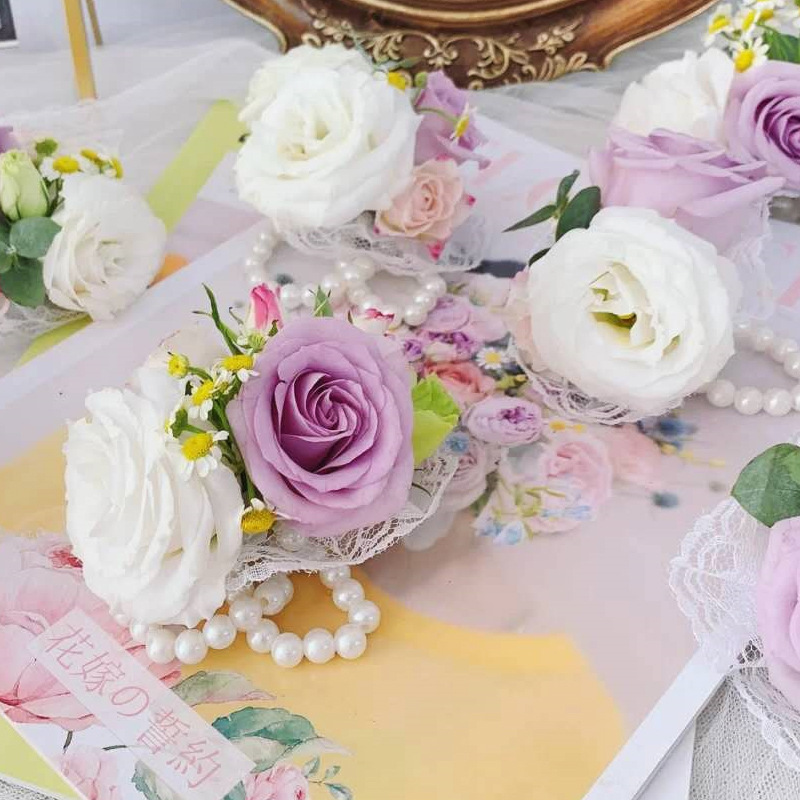 Handmade DIY accessories with beads wrist flower hand flower Pearl Flower bride hand flower accessories wedding wedding supplies