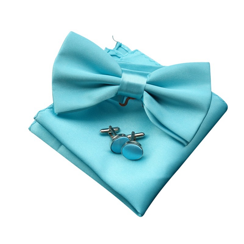AliExpress EBAY men's wedding solid color bow tie pocket towel cufflinks set men's bow handkerchief cufflinks