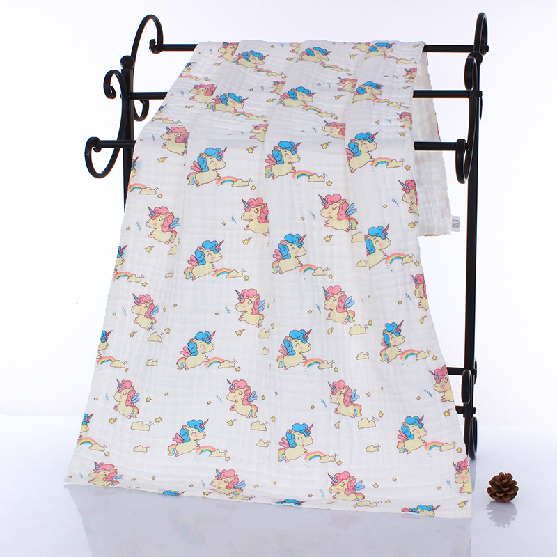 [High density] 6 six layers of washed gauze bath towel 70*140 cartoon baby bubble bath absorbent bath towel