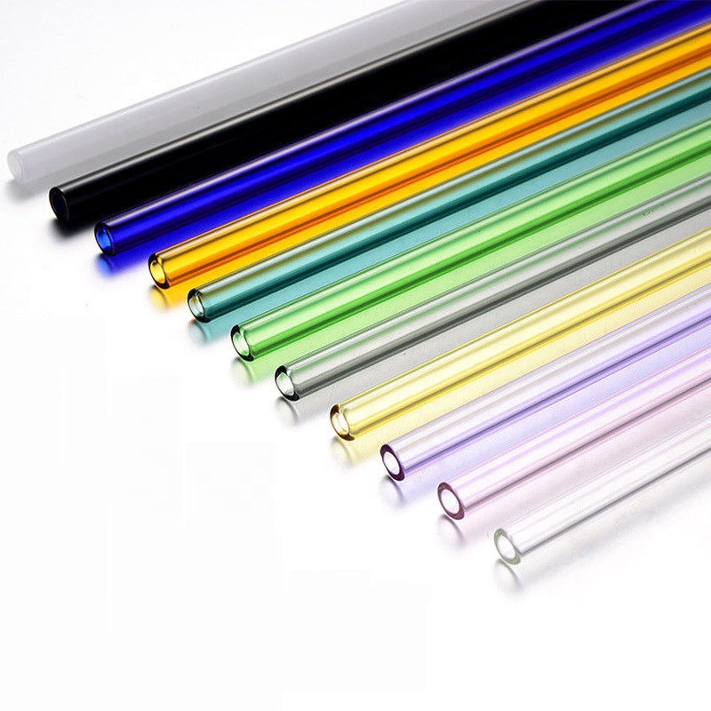 Factory supply 12x 200mm transparent High Borosilicate colored glass straw high temperature resistant environmental protection milk tea straw