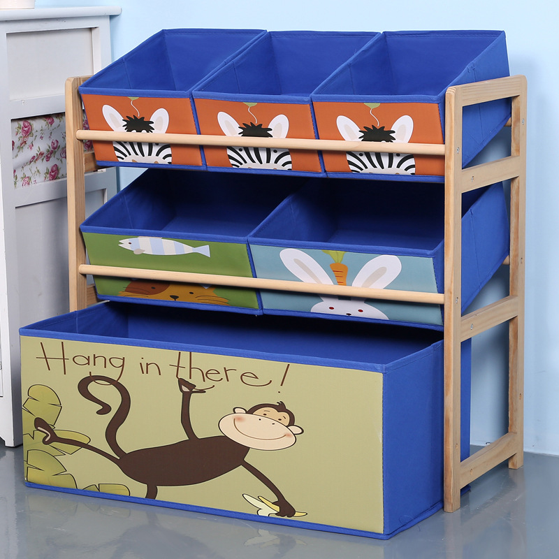 Шкаф для игрушек из массива дерева, полка для хранения игрушек, коробка для игрушек из ткани