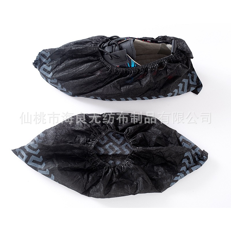 Disposable Non-woven Non-slip Shoe Cover Wholesale Dustproof Breathable Thickened Non-woven Shoe Cover Black Printed Shoe Cover