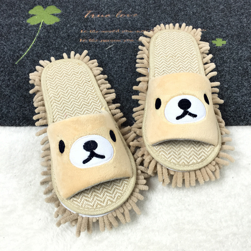 Can set logo cartoon embroidery embroidery figure wood floor lazy mop slippers sweeping cloth slippers