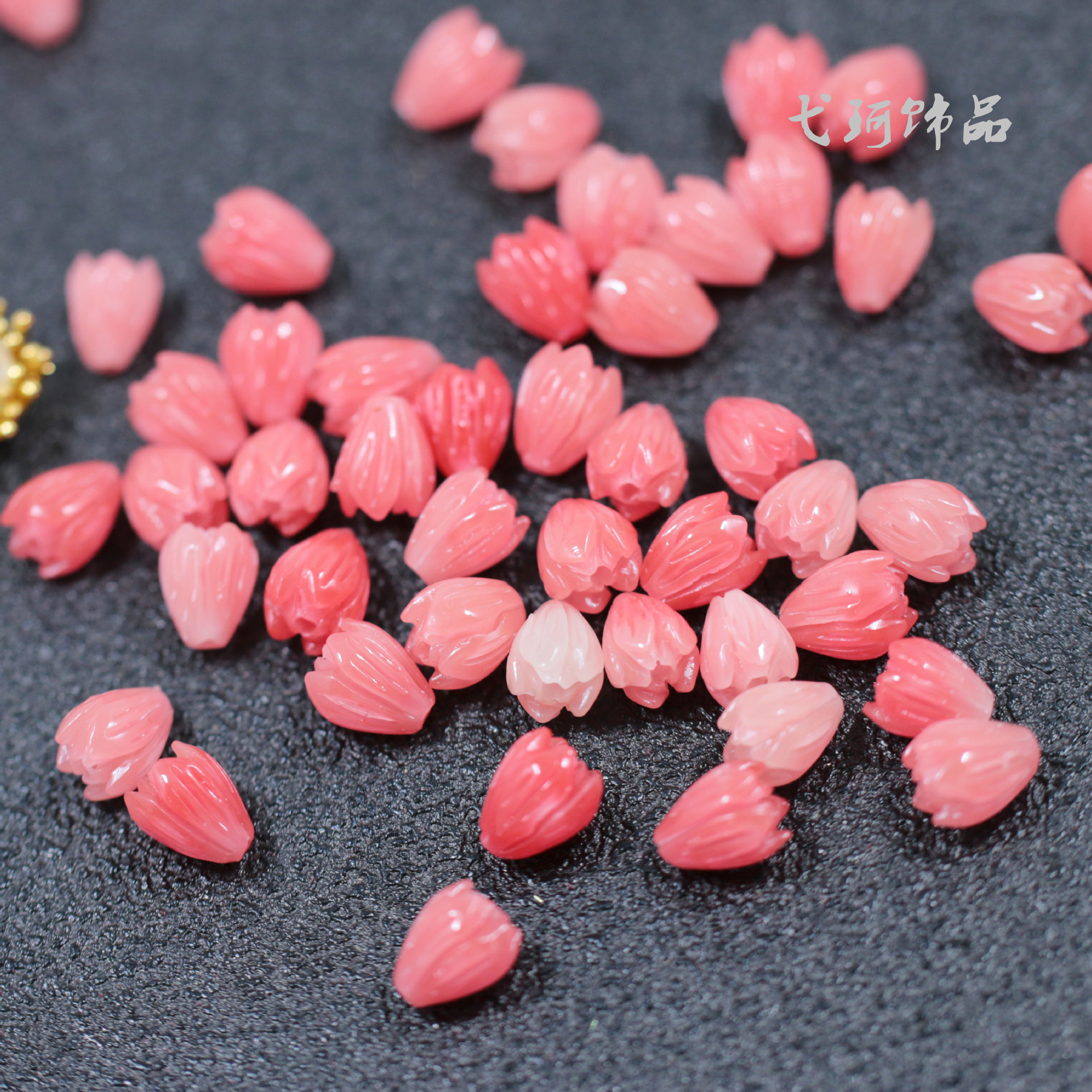 P3 Yi Ke 6*9mm Wild Rose Small Flower Bud Shell Powder Embossed Antique diy Hairpin Jewelry Wholesale