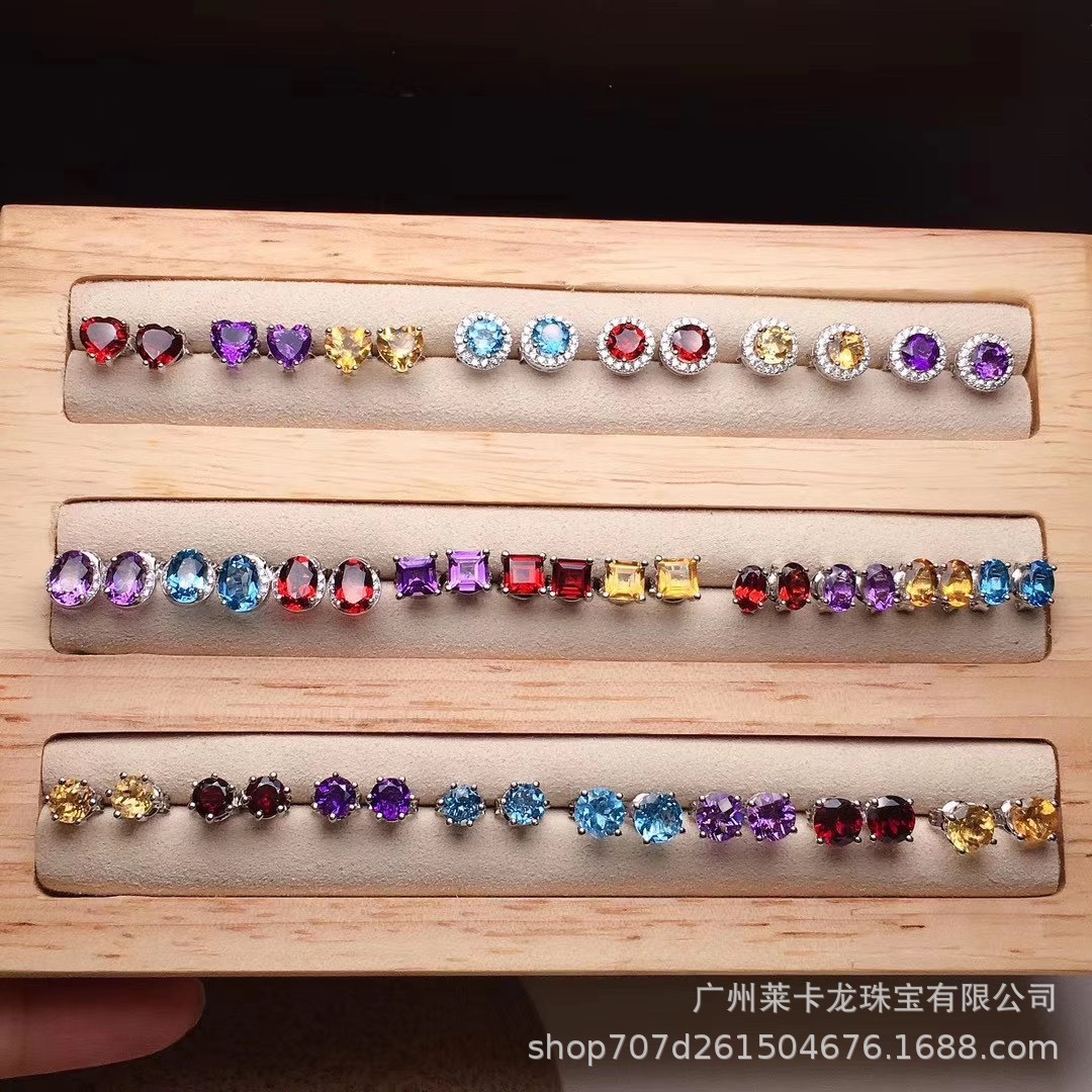 Серьги Fresh and Simple из бразильского кристалла, серьги-гвоздики из серебра S925 с гранатом, перидотом и топазом, экологически чистые