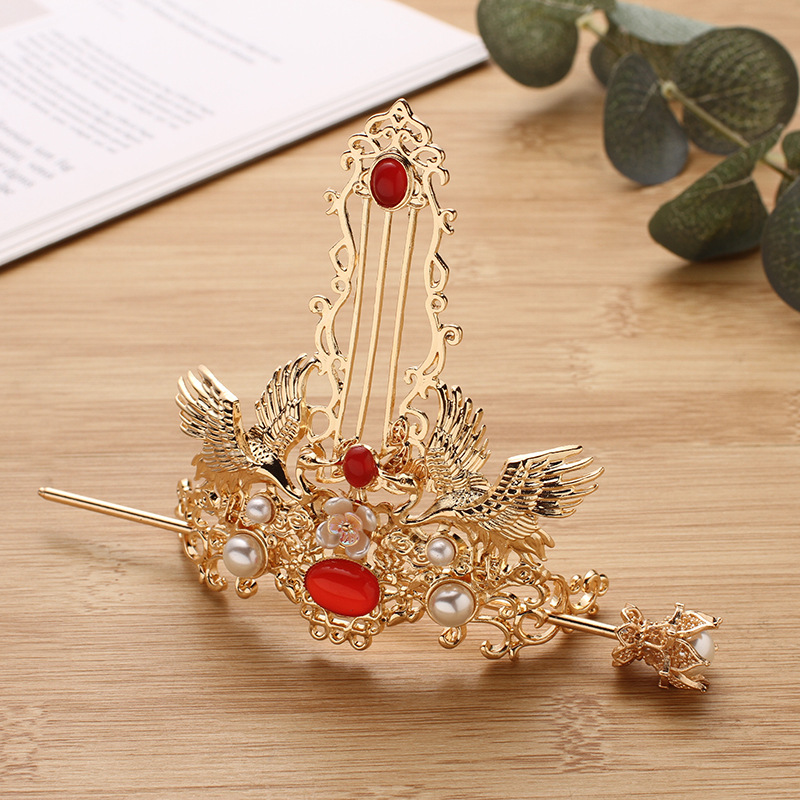 Antique Hair Crown Chinese Clothing Accessories Hairpin Crane Simple Hair Hairpin Ancient Hair Accessories Disc Hair Headwear A Set of Hair Crown