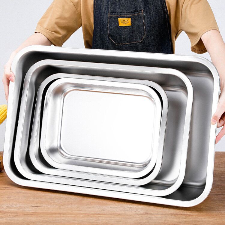 Stainless Steel Square Basin with Lid Thickened and Deepened Canteen Buffet Basin Stainless Steel Square Plate Large Stainless Steel Cat Litter Basin