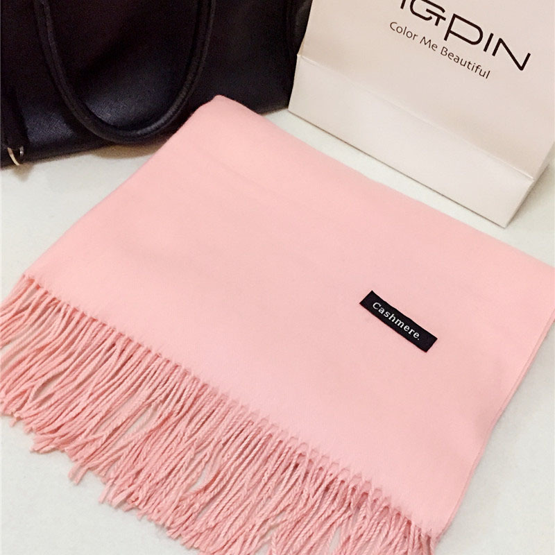 Women's Solid Color Imitation Cashmere Scarf Autumn and Winter Thickened Warm Monochrome Red Tassel Imitation Cashmere Shawl Gift