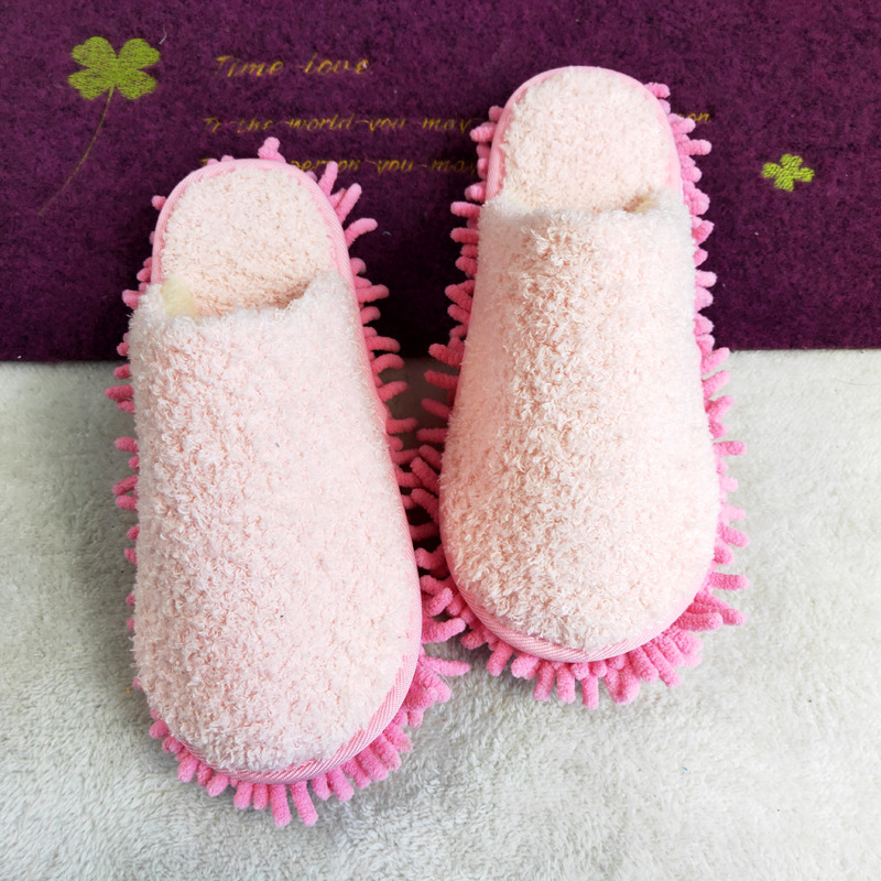 Cross-border Japan and Korea Simple Series Fleece-lined Thickened Winter Lazy Floor-wiping and Floor-mopping Slippers Detachable