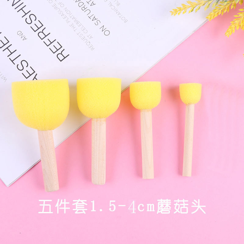 Кисть с деревянной ручкой, круглая, для рисования, детская, раннее образование, грибовидная головка, губка для рисования