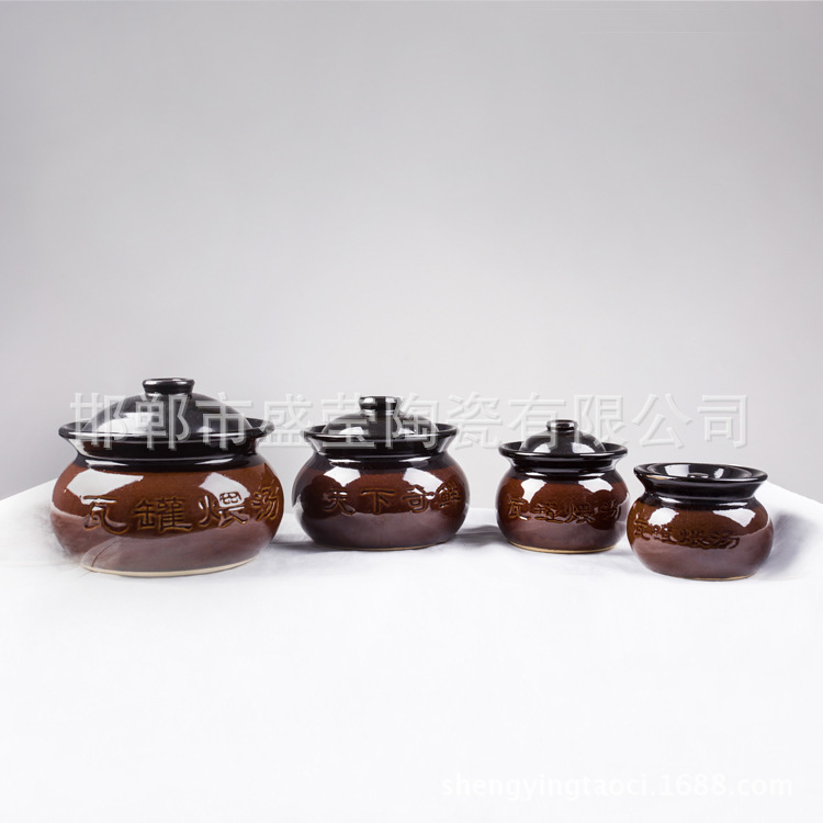 Commercial Earthenware Sanitary Soup Jar Ceramic Stew Pot Take-Out Earthen Pot with Lid Soup Stove