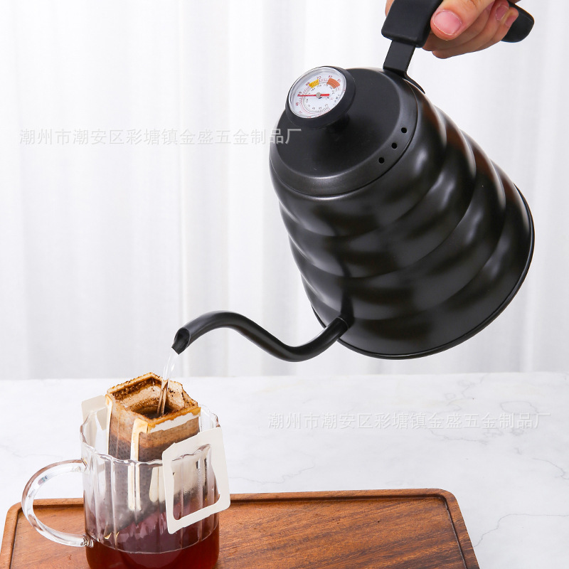 Coffee Maker Pour-Over Kettle with Long Spout, Stainless Steel Drip Filter Cloud Kettle, Japanese Style with Thermometer