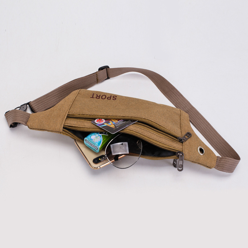 Cross-border Men's Waist Bag Casual Mobile Phone Bag Women's Canvas Waist Bag Running Small Waist Bag Outdoor Multifunctional Sports Waist Bag