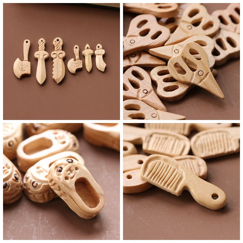 Легкий меч из персикового дерева резьба топор маленькие ножницы тигровая голова обувной гребень аксессуары с бусинами деревянная метла оптовая продажа