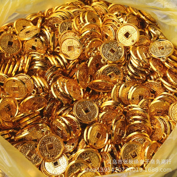 Gold-plated plastic small copper coin accessories decoration Wufu Linmen copper gold coin indoor plants festive Spring Festival supplies