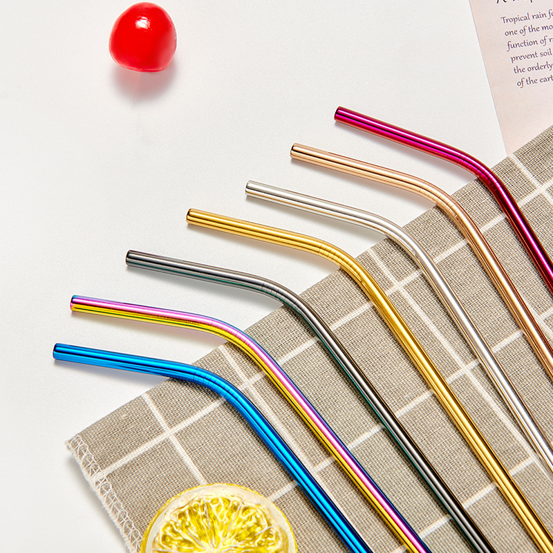 Cross-border 304 stainless steel straw manufacturers wholesale Amazon color milk tea coffee beverage metal straw set