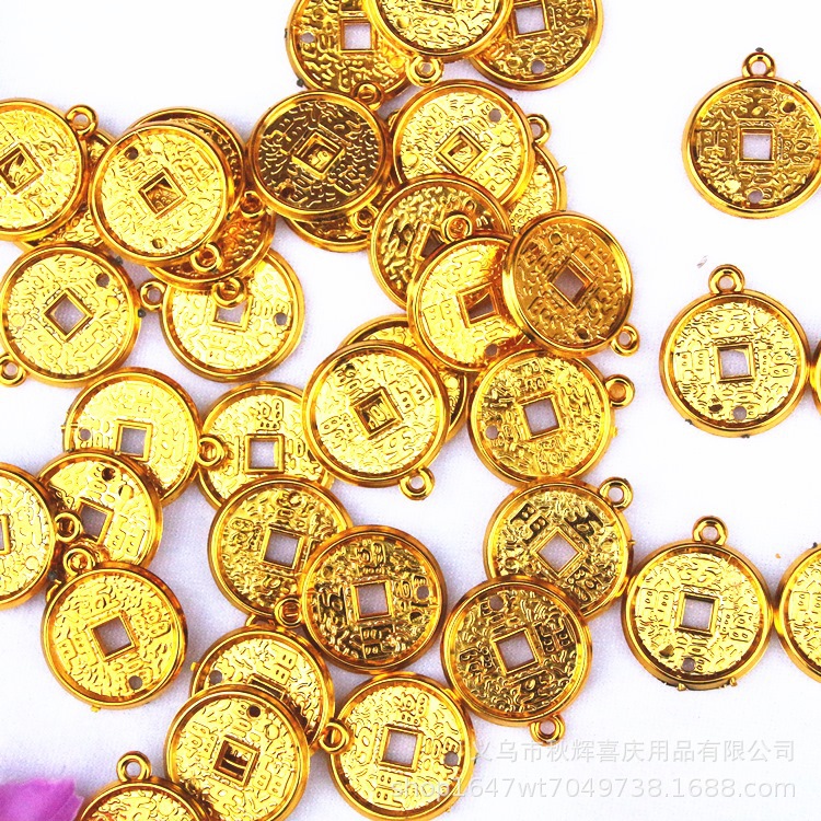 Сделай сам золотистые пластиковые ручные свадебные подвески, праздничные аксессуары с китайским узлом, маленькие медные монеты, новогодние украшения