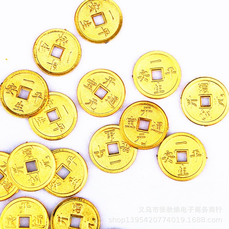 Gold-plated plastic small copper coin accessories decoration Wufu Linmen copper gold coin indoor plants festive Spring Festival supplies