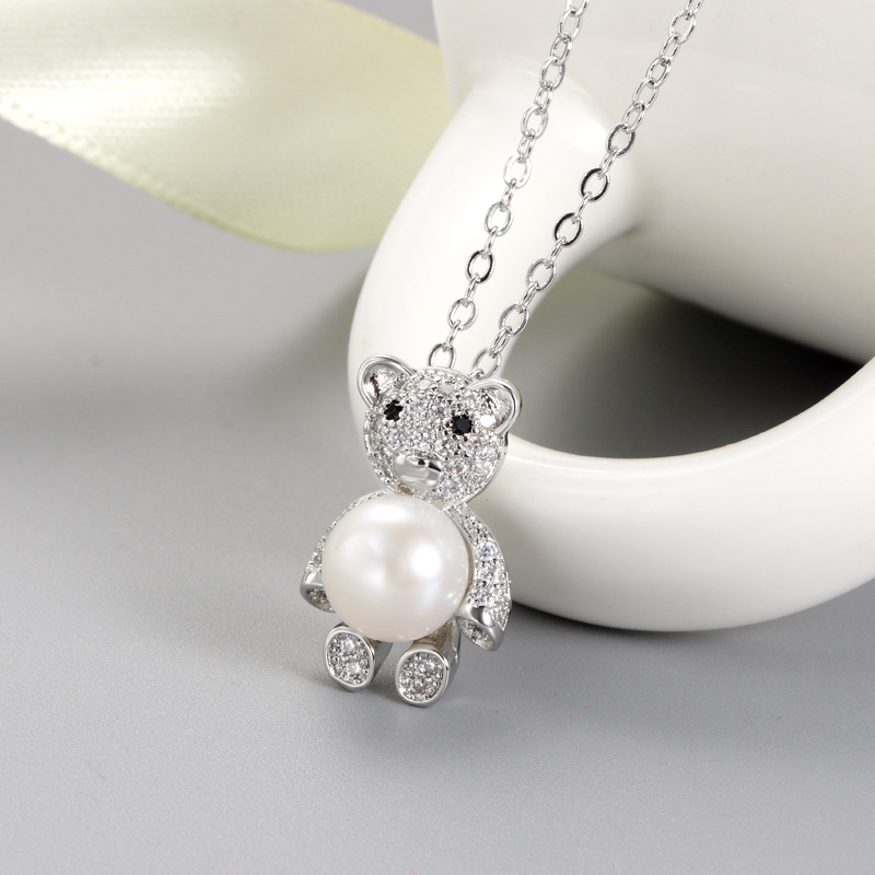 Freshwater Pearl Korean Style Pendant for Women Sweet and Cute Bear Pendant Jewelry Empty Support Finished Product Wholesale Pearl Pendant