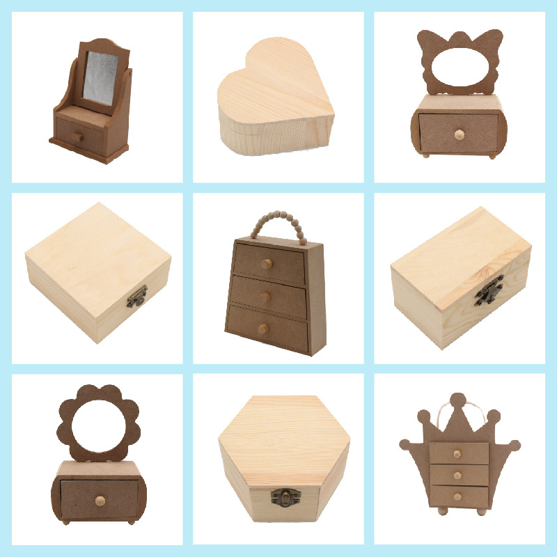 Wooden White Billet Storage Box Pine Tung Wood Jewelry Box Ultra Light Clay Snowflake Mud Color Mud Children's Handmade DIY