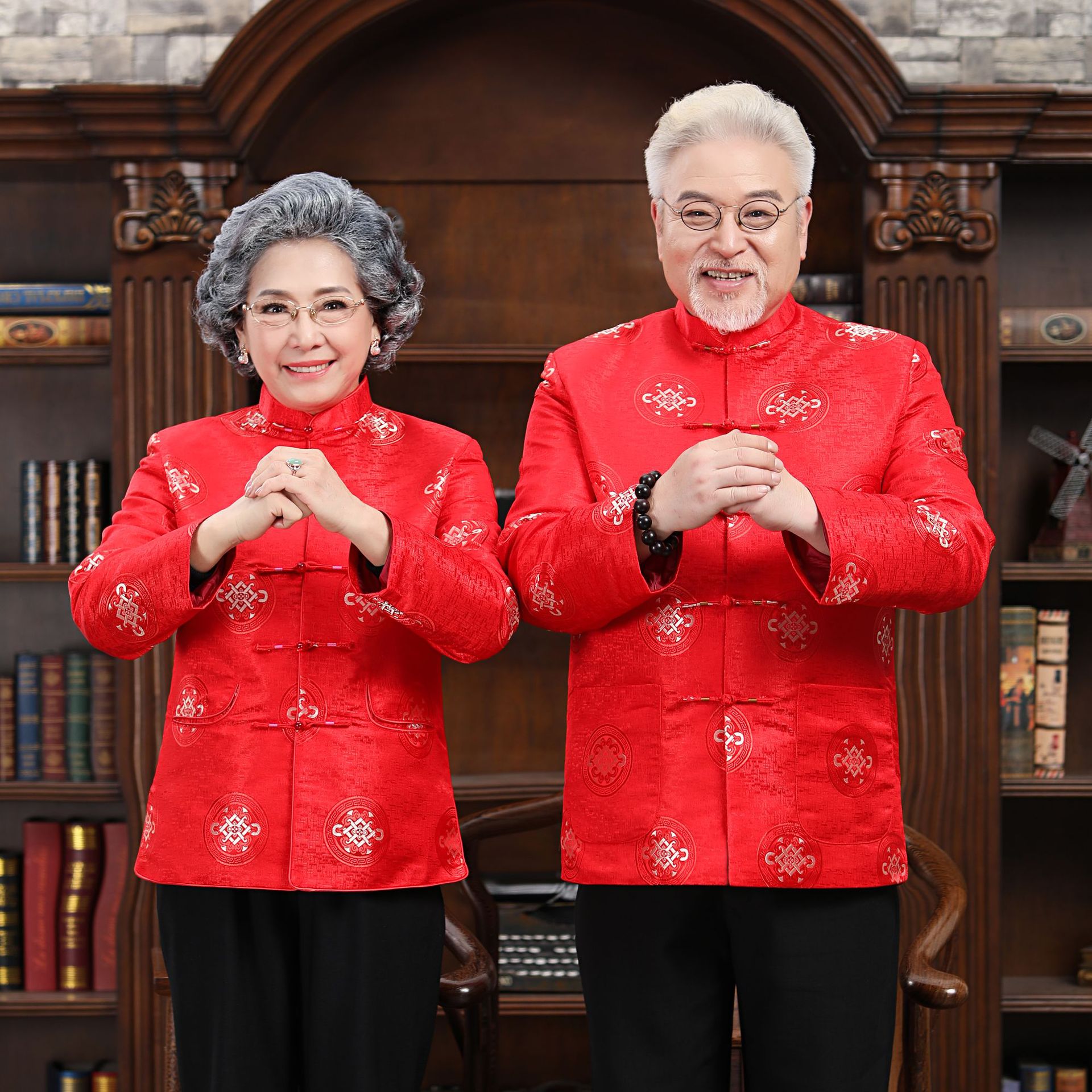 Autumn and Winter 2831 middle-aged and elderly couple clothes factory wholesale men's and women's long-sleeved birthday birthday Venus Tang suit