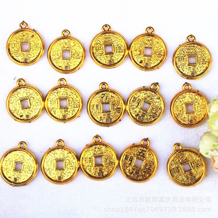 DIY Gold-Plated Plastic Handmade Wedding Custom Pendants Festive Chinese Knot Accessories Small Copper Coin Pieces Spring Festival Ornaments