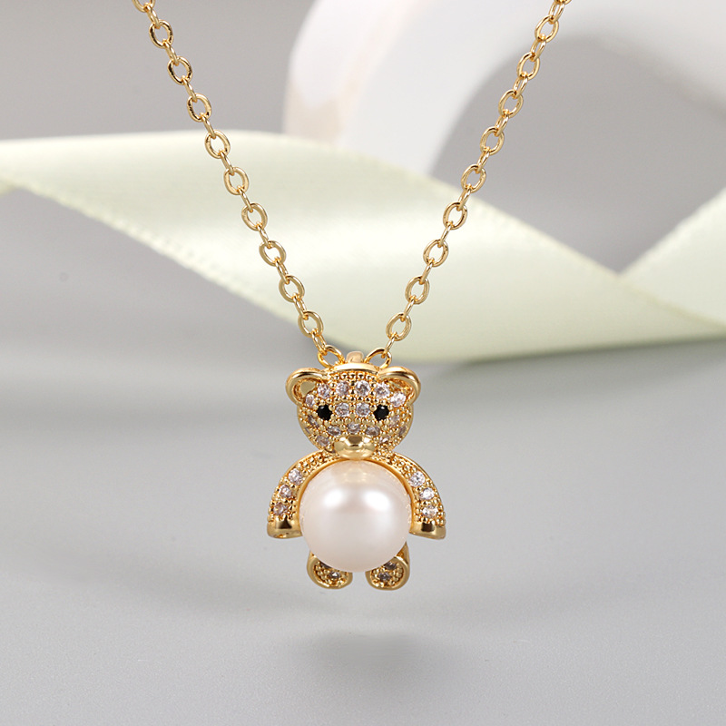 Freshwater Pearl Korean Style Pendant for Women Sweet and Cute Bear Pendant Jewelry Empty Support Finished Product Wholesale Pearl Pendant