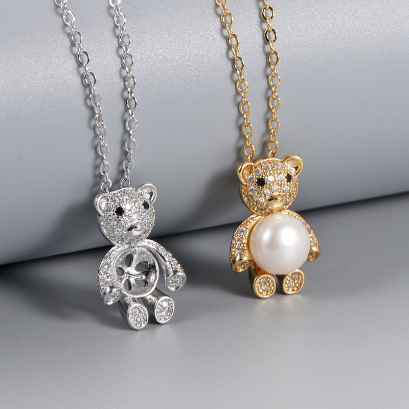Freshwater Pearl Korean Style Pendant for Women Sweet and Cute Bear Pendant Jewelry Empty Support Finished Product Wholesale Pearl Pendant