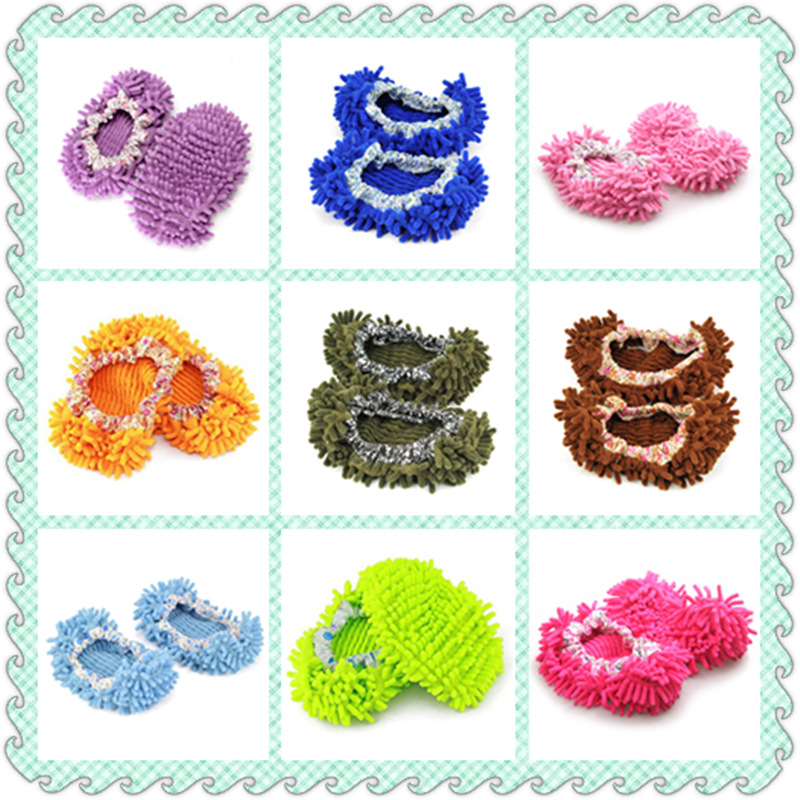 Factory spot chenille shoe cover floor wiping slippers mop shoe cover lazy slippers multi-color optional single price