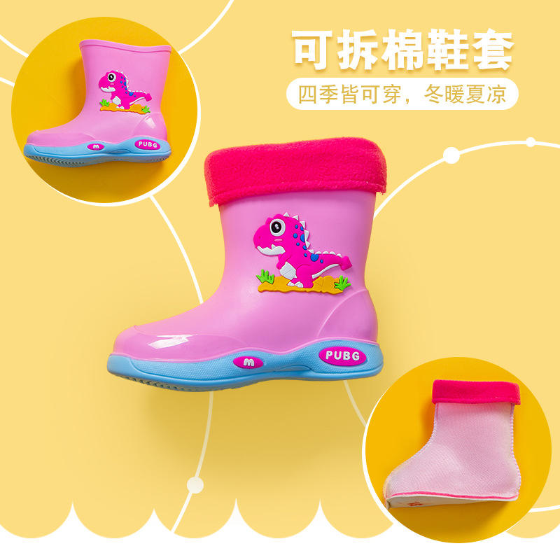 Children's Rain Boots for Girls, Fleece-Lined Waterproof Non-Slip Rain Shoes for Toddlers and Young Boys, Thickened and Warm