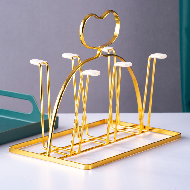 Love Cup frame creative wrought iron upside hanging rack Home portable water cup holder Cup shelf living room drain storage rack
