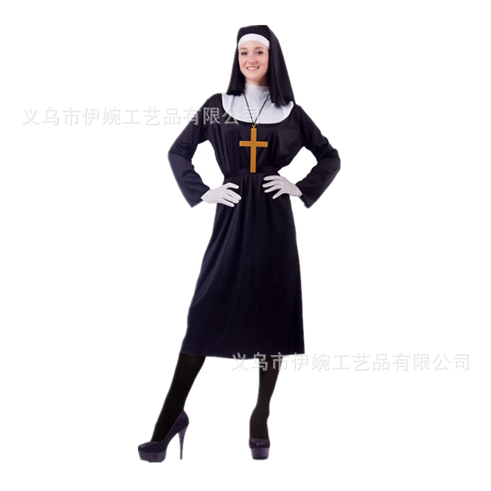 Аксессуары для костюма монахини на Хэллоуин, головной платок, золотой крест, трехпредметный набор