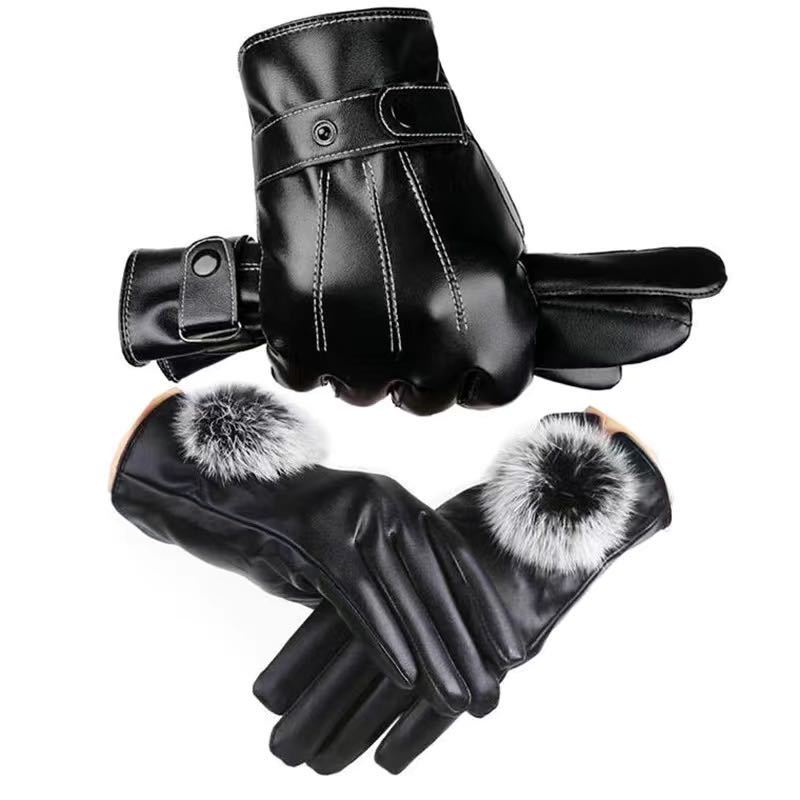 Men's and Women's Touch Screen Leather Gloves Winter Warm Waterproof Windproof fleece-lined Thickened Outdoor Motorcycle Riding Gloves