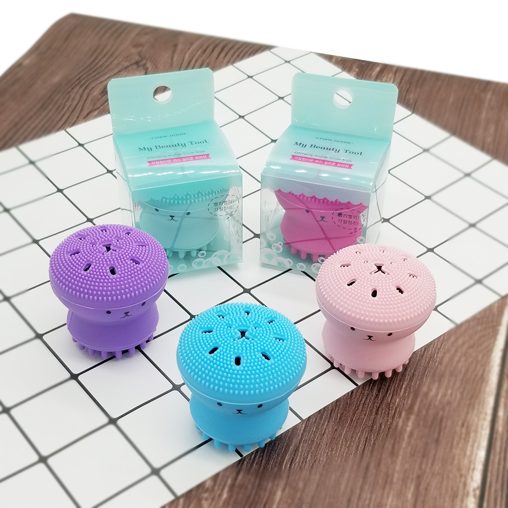 Многоцветная силиконовая щетка в форме маленького осьминога, очищающая щетка для лица, массажная щетка, щетка для удаления макияжа