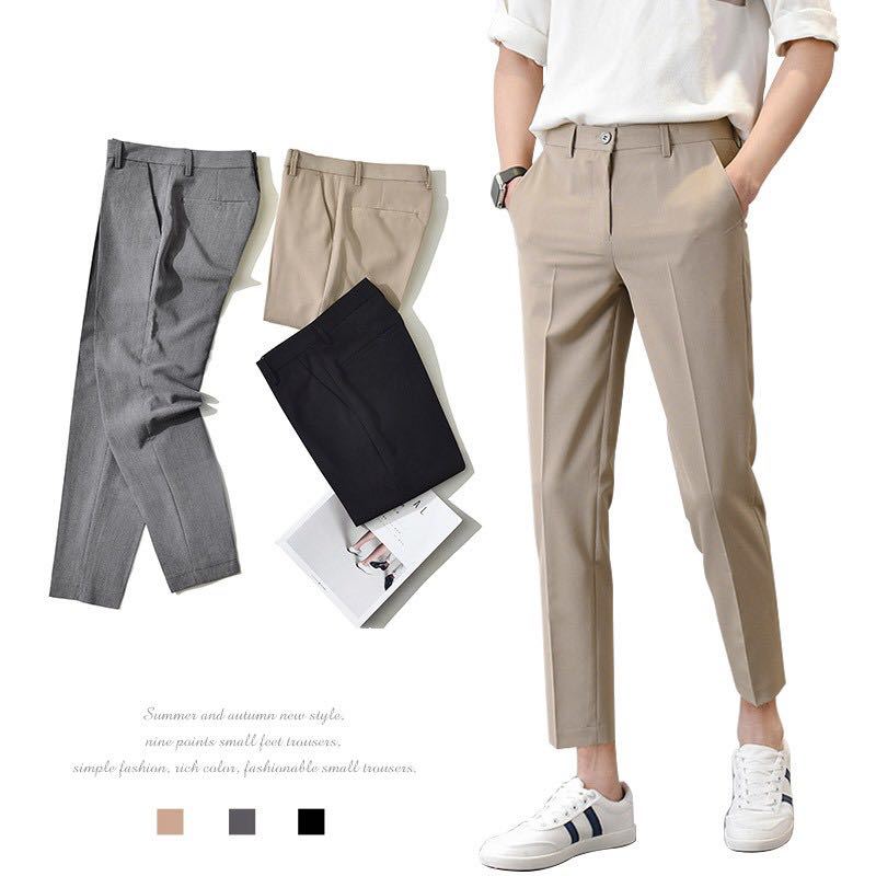 Black Small Suit Pants Men's Ankle-length Pants Straight Slim-fit Small Foot Casual Korean Style Trendy Men's Suit Trendy Pants