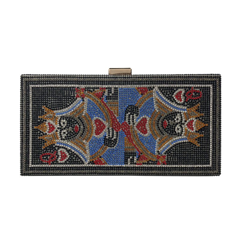Factory Supply Full Diamond Poker Red Peach Q Character Dinner Bag Banquet Diamond European and American Fashion Single Shoulder Small Square Bag for Women