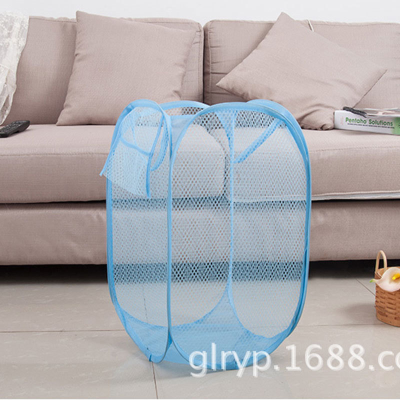Factory Direct New Foldable Mesh Laundry Basket Solid Color Breathable Place Dirty Basket Toy Sundries Storage Basket