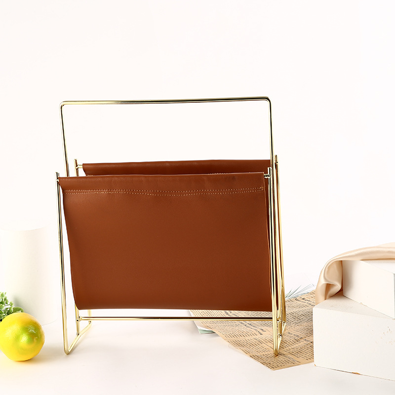 Nordic simple metal leather magazine rack iron home decoration newspaper rack book storage rack wholesale